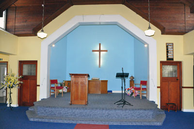 Inside the church at the front