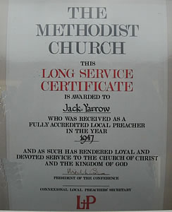 Long service certificate for Jack Yarrow